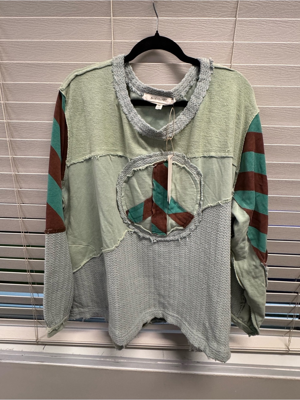 Blue Velvet Mint Crewneck Sweater with Textured Trim